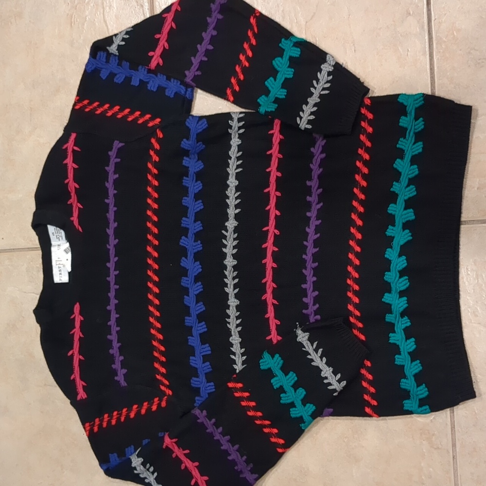 Vintage 80's NWT First Issue Colorful Striped Knit Sweater Size XS